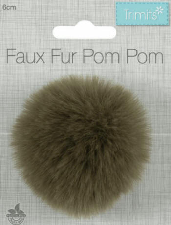 Khaki Faux Fur 6cm PomPom