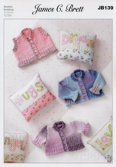 Colours shown are shades BM13 (Long Sleeve Cardigan), BM14 (Short Sleeve Cardigan) and BM10 (Waistcoat)