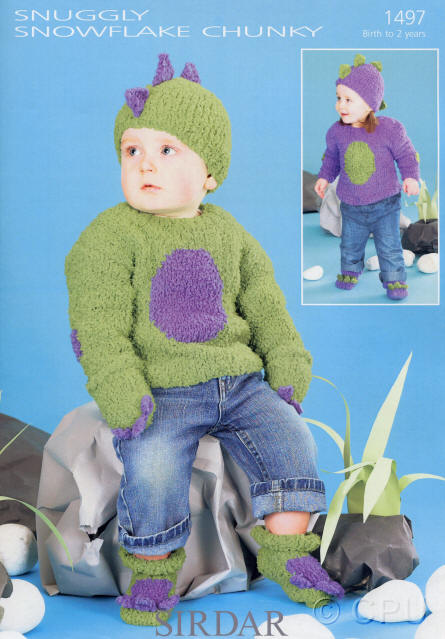 Dinosaur Sweater, Hat, Mittens and Bootees