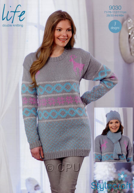 Knitted Ladies Sweater, Hat and Scarf