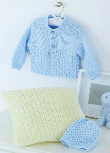 Knitted Cardigan, Hat & Cushion