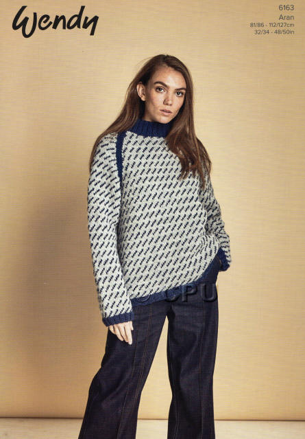 Knitted Ladies Sweater - Colours shown are Mountain Hare (M-5622) and Loch (C-5627).