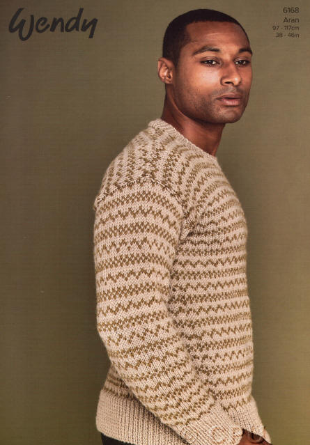 Knitted Mens Fair Isle Sweater. Colours shown are Stag (A-5621) and Bracken (B-5625).