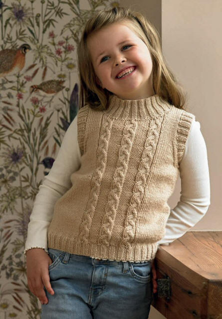 Knitted Girls Slipover in Sand WD55.