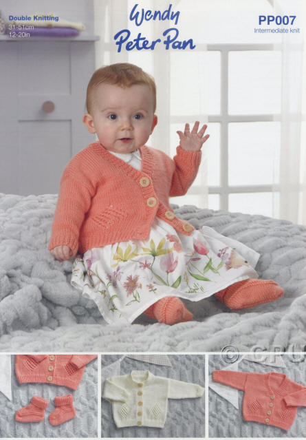 Knitted V Neck Cardigan, Round Neck Cardigan and Bootees in shades PD02 Ice Cream and PD19 Coral